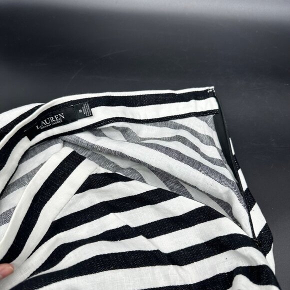 Lauren Ralph Lauren Black White Striped Swing Skirt Womens Size 10 A Line - Picture 6 of 7